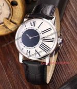 Clone Cartier 40mm Watch - White Dial with Black Leather Strap